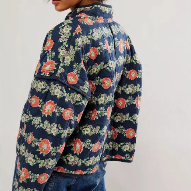 Veste en coton à imprimé floral vintage pour femmes