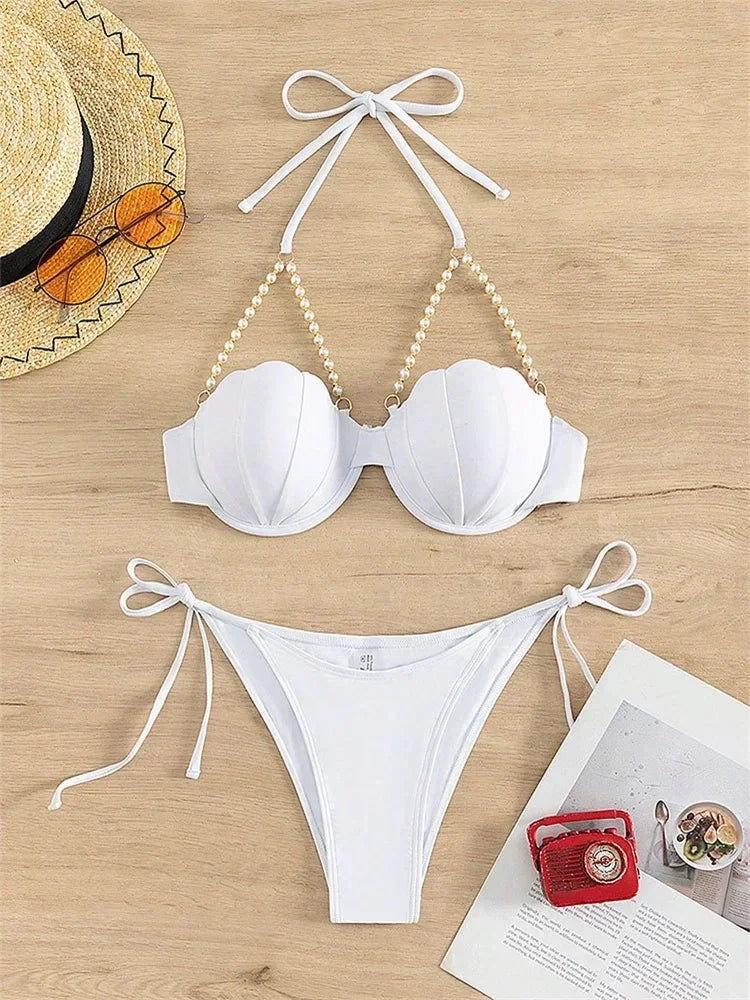 Maillot de bain deux pièces soutien-gorge Push Up en forme coquille pour femmes