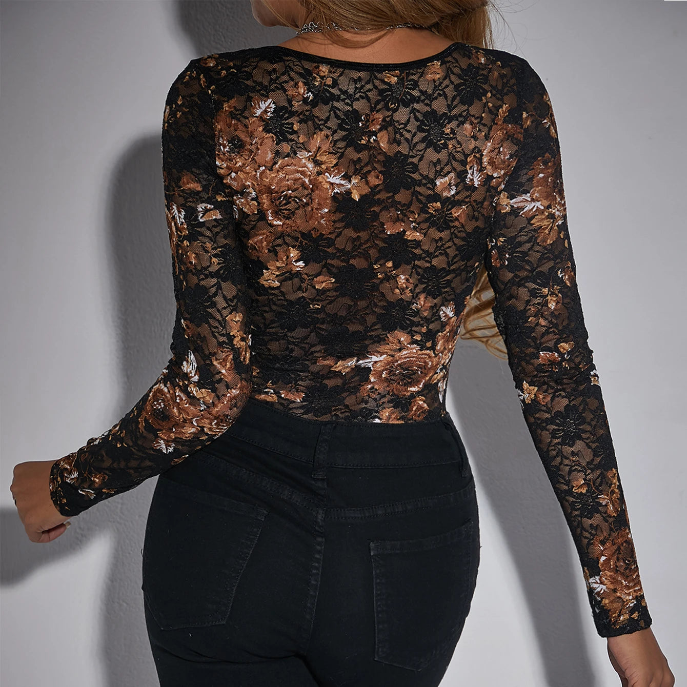 Body sexy à manches longues et col carré pour femmes
