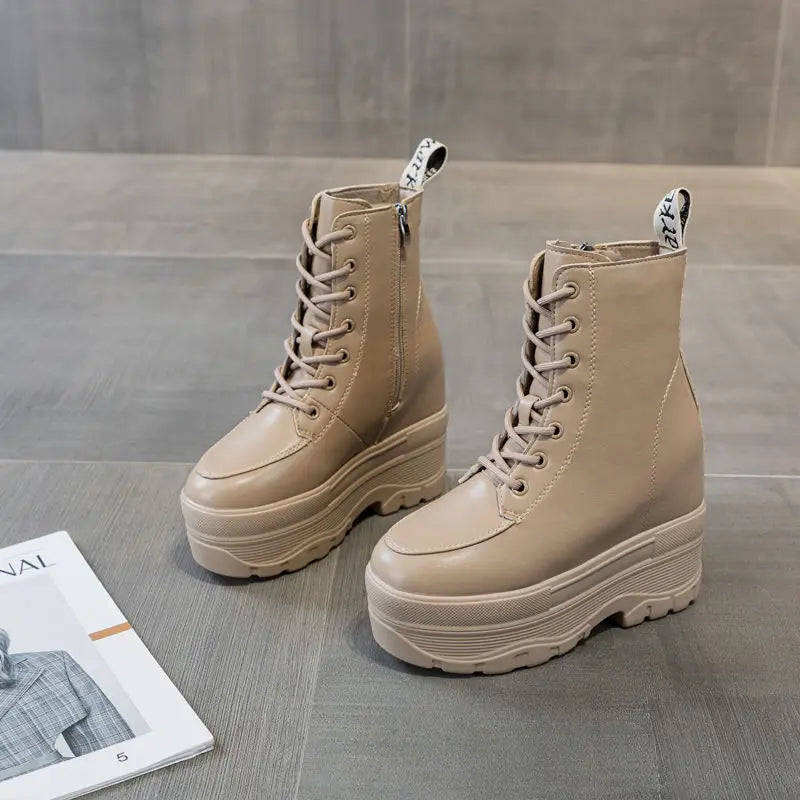 Bottine compensées en cuir PU pour femmes