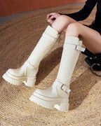 Bottes hautes en cuir véritable à fermeture éclair pour femmes