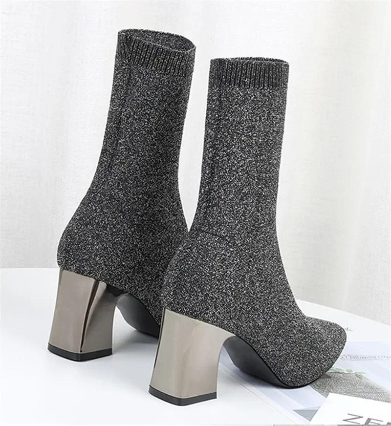 Bottines extensibles en tricot de haute qualité pour femmes