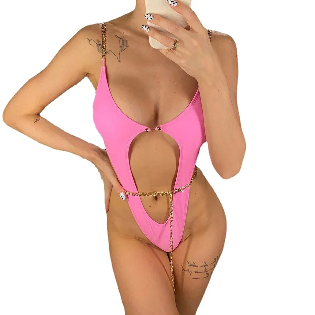 Maillot de bain une pièce, sexy, string, coupe haute pour femmes