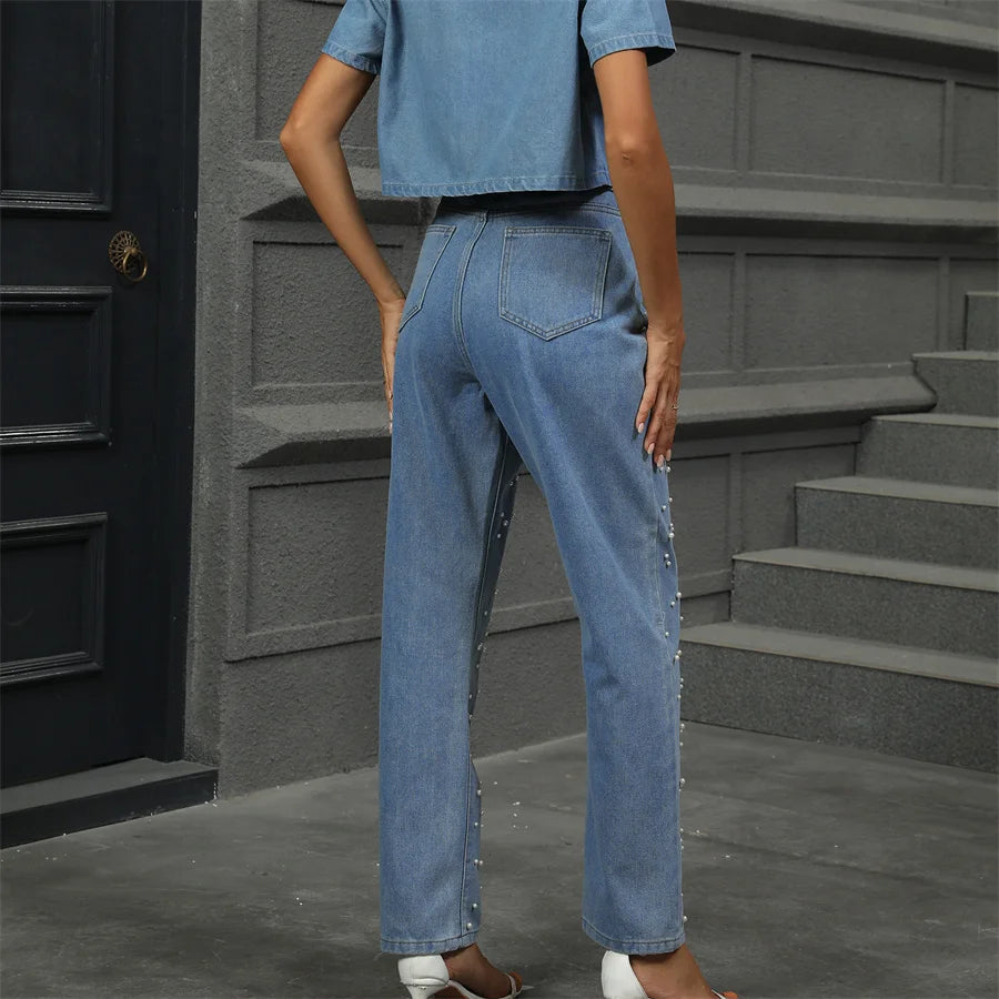 Jean vintage perlé pour femmes