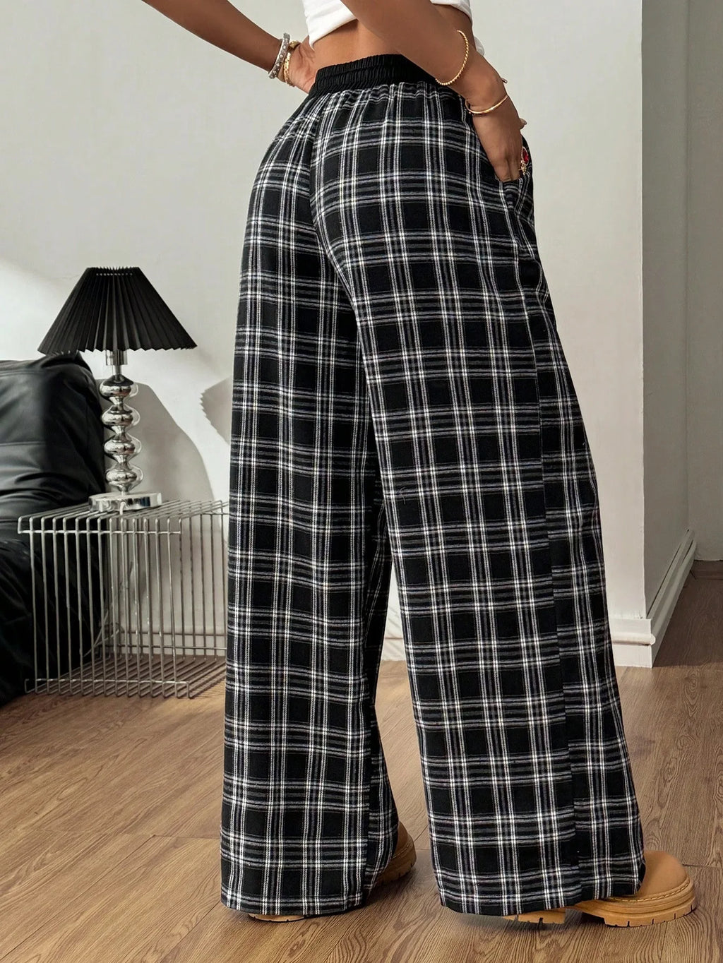 Pantalon Baggy à carreaux décontracté pour femmes
