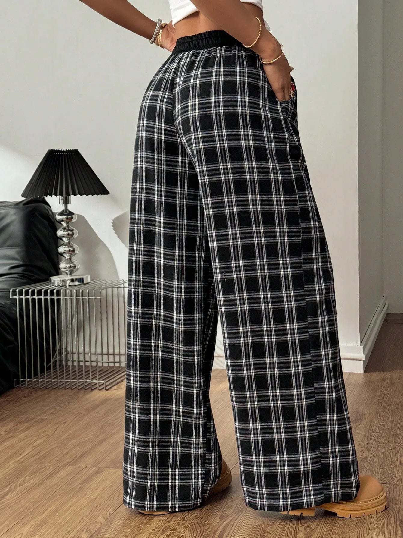 Pantalon Baggy à carreaux décontracté pour femmes