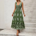 Robe longue verte à volants pour femmes