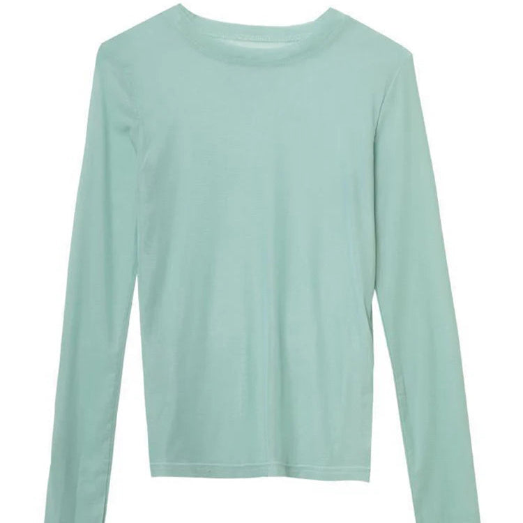 T-shirt à manches longues en maille transparente pour femmes