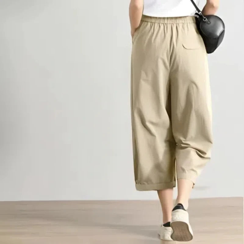 Pantalon cargo taille haute élastique pour femmes