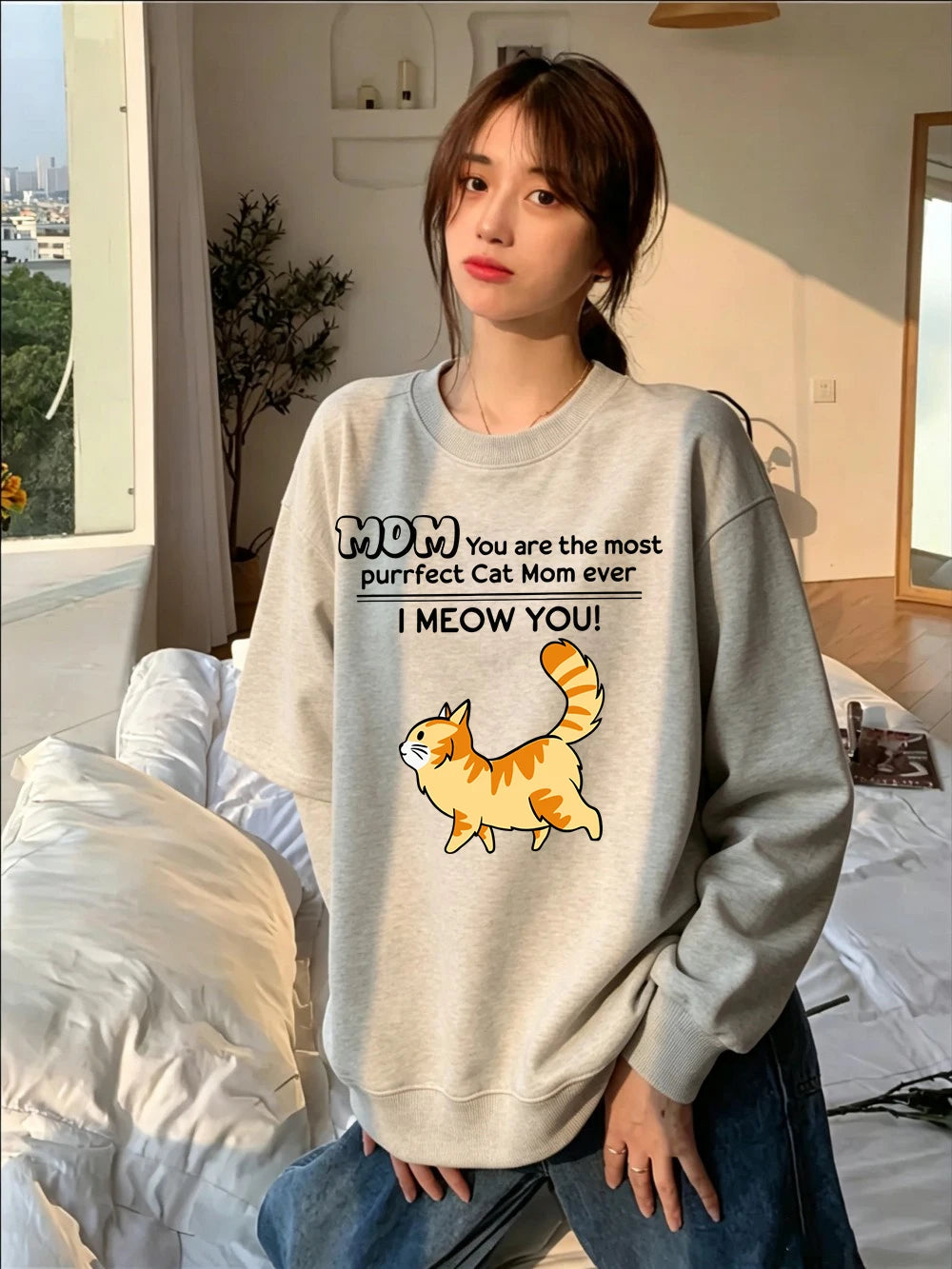 Sweat-shirts avec imprimés « Funny Cat Mom I Meow You », pour femmes