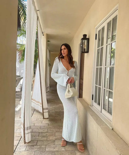 Robe Longue de Plage en Maille Femme