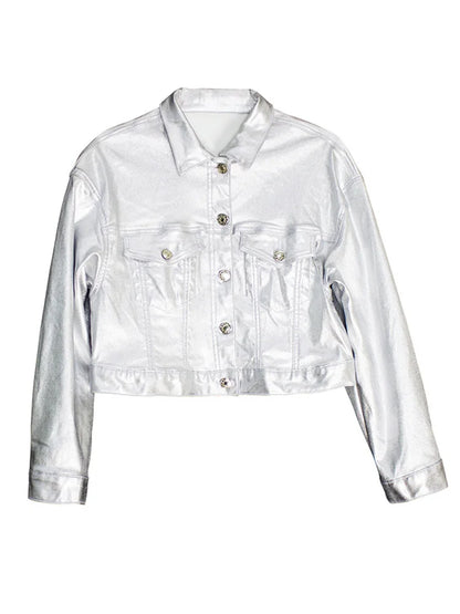 Veste Argentée Effet Similicuir Femme