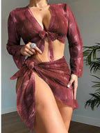 Maillot de bain trois pièces en maille imprimée pour femmes