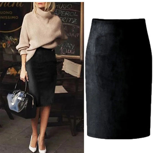 Jupe Crayon Midi Femme – Effet Daim