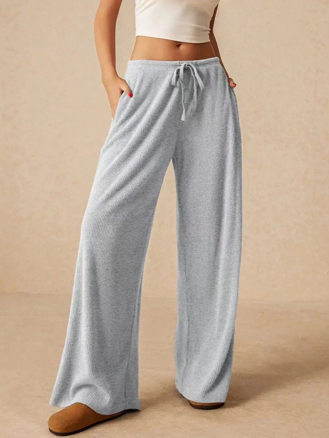 Pantalon Large Femme – Taille Haute et Uni