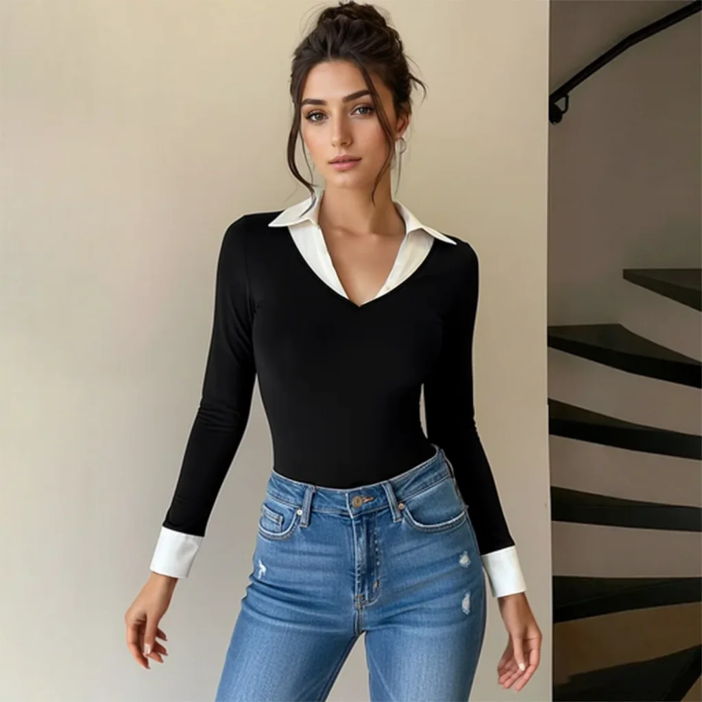 Body moulant à manches longues pour femmes