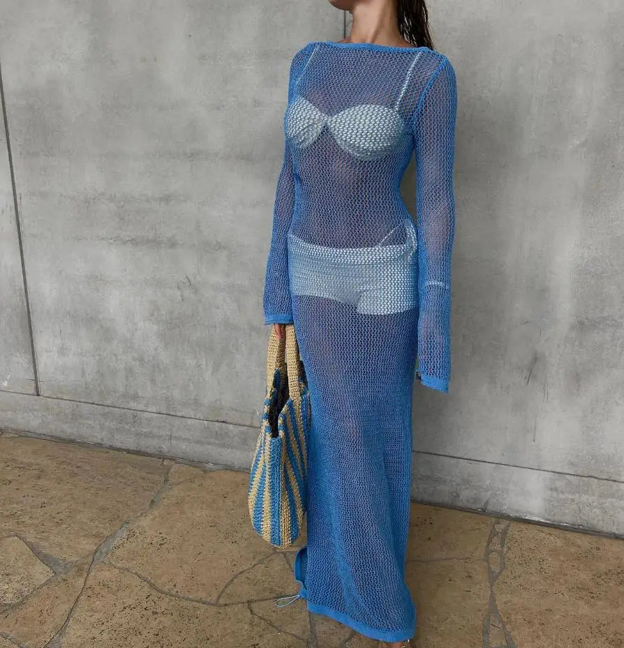 Robe de plage transparente à manches longues pour femmes