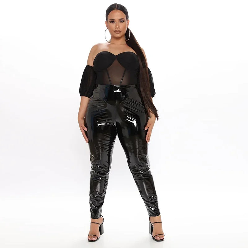 Pantalon Ajusté Taille Haute en Similicuir
