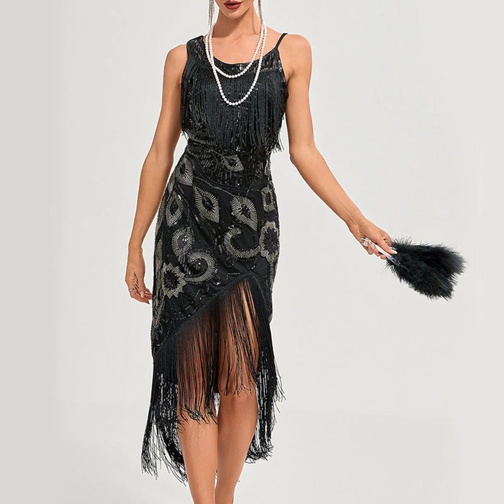 Robe à franges et paillettes des années 1920 pour femmes