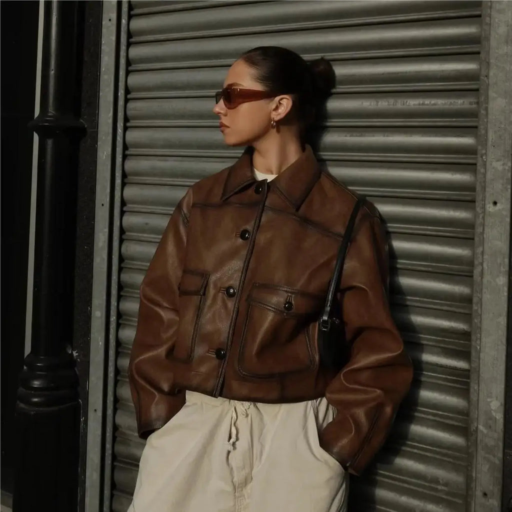 Blouson d'hiver en similicuir pour femmes