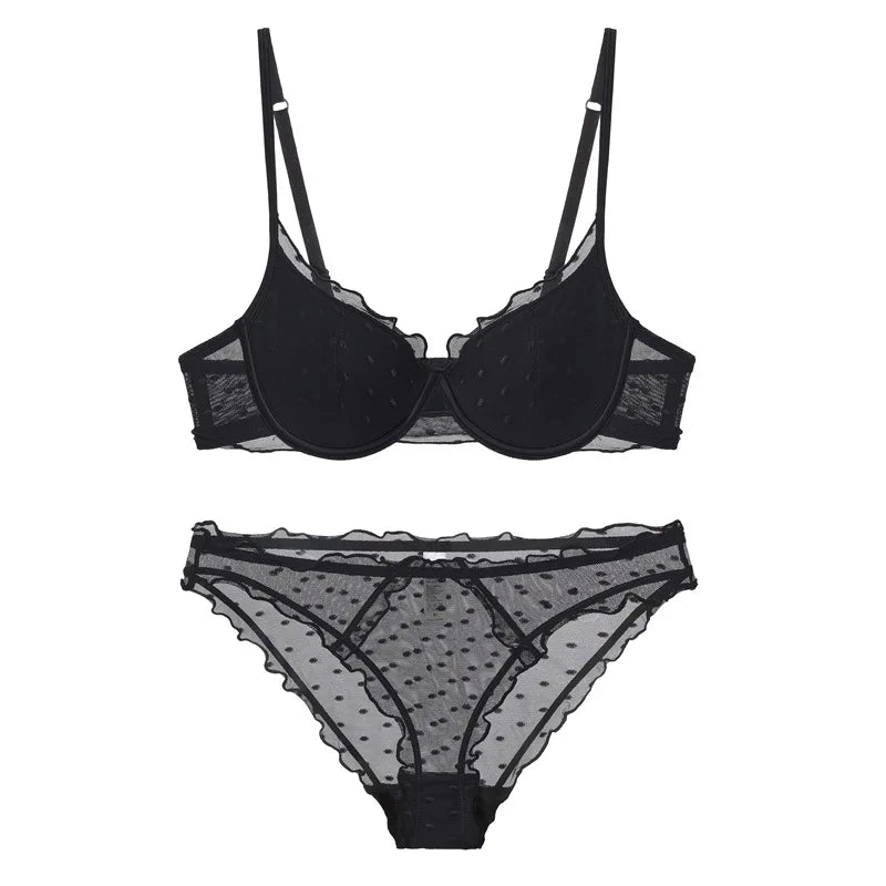 Ensemble soutien-gorge Push Up en dentelle française et culotte pour femmes