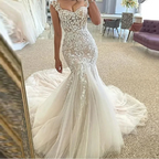 Robes de mariée sirène longues bohèmes en dentelle pour femmes
