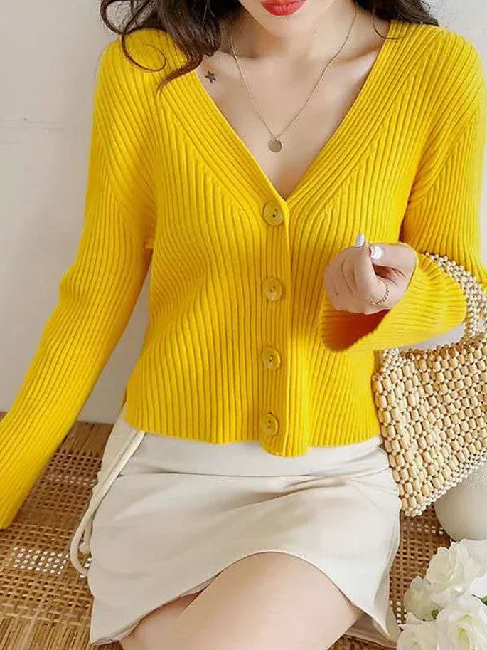Cardigan court tricoté à manches longues pour femmes