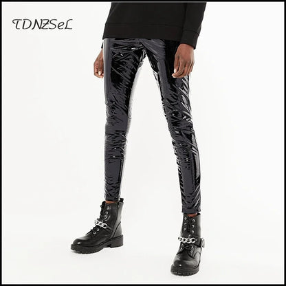 Pantalon Slim Taille Haute en Similicuir Brillant