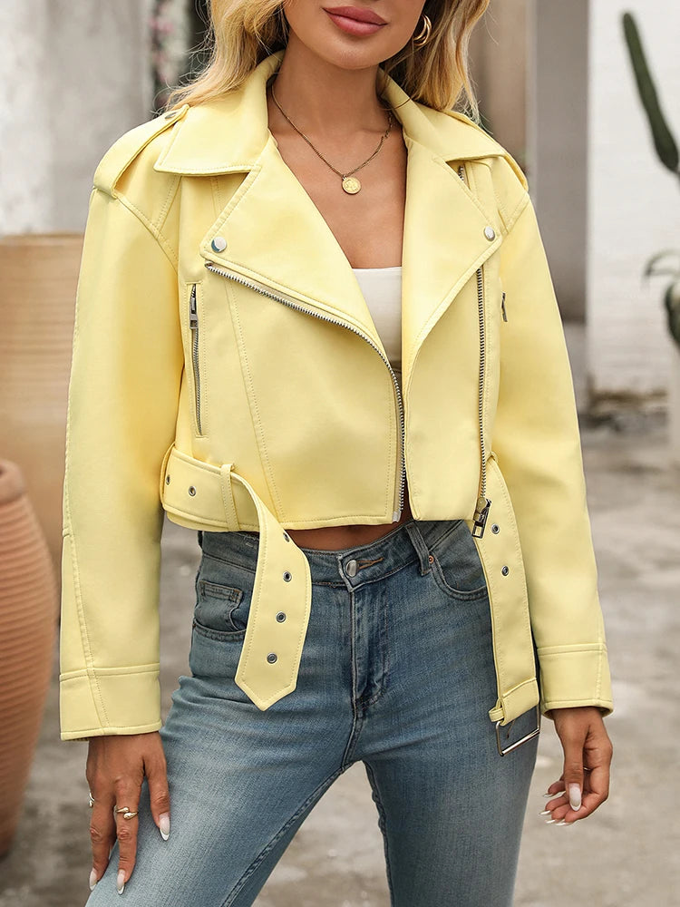 Veste courte décontractée en similicuir pour femmes