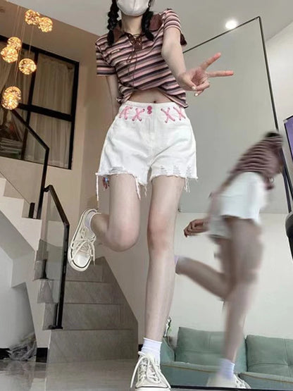 Short en Jean Blanc Femme – Effet Déchiré