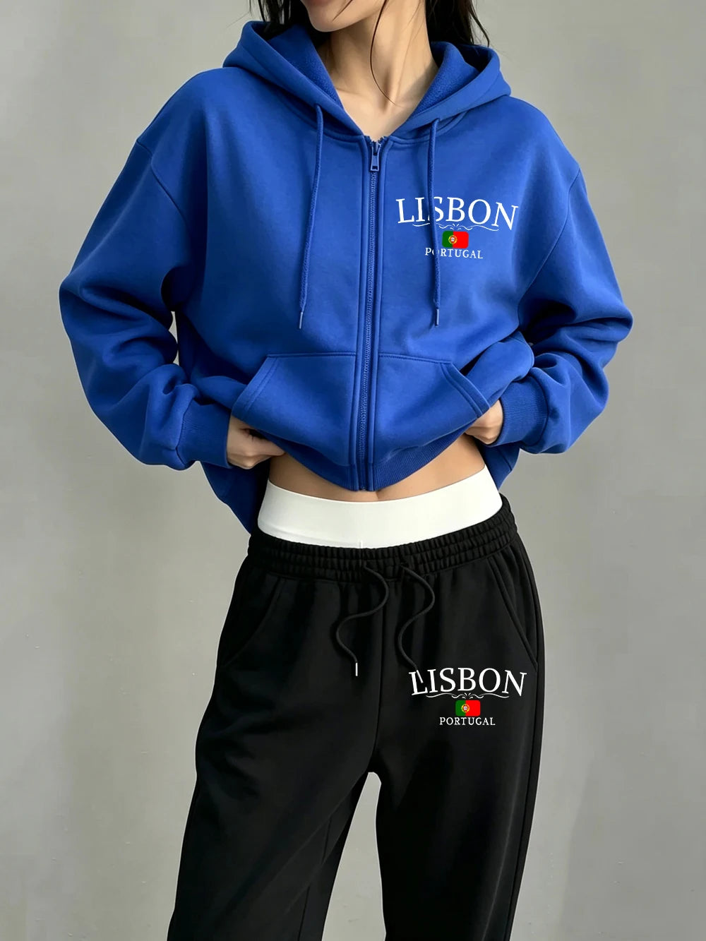 Ensemble 2 pièces : Sweat à capuche zippé et pantalon de survêtement polaire pour femmes