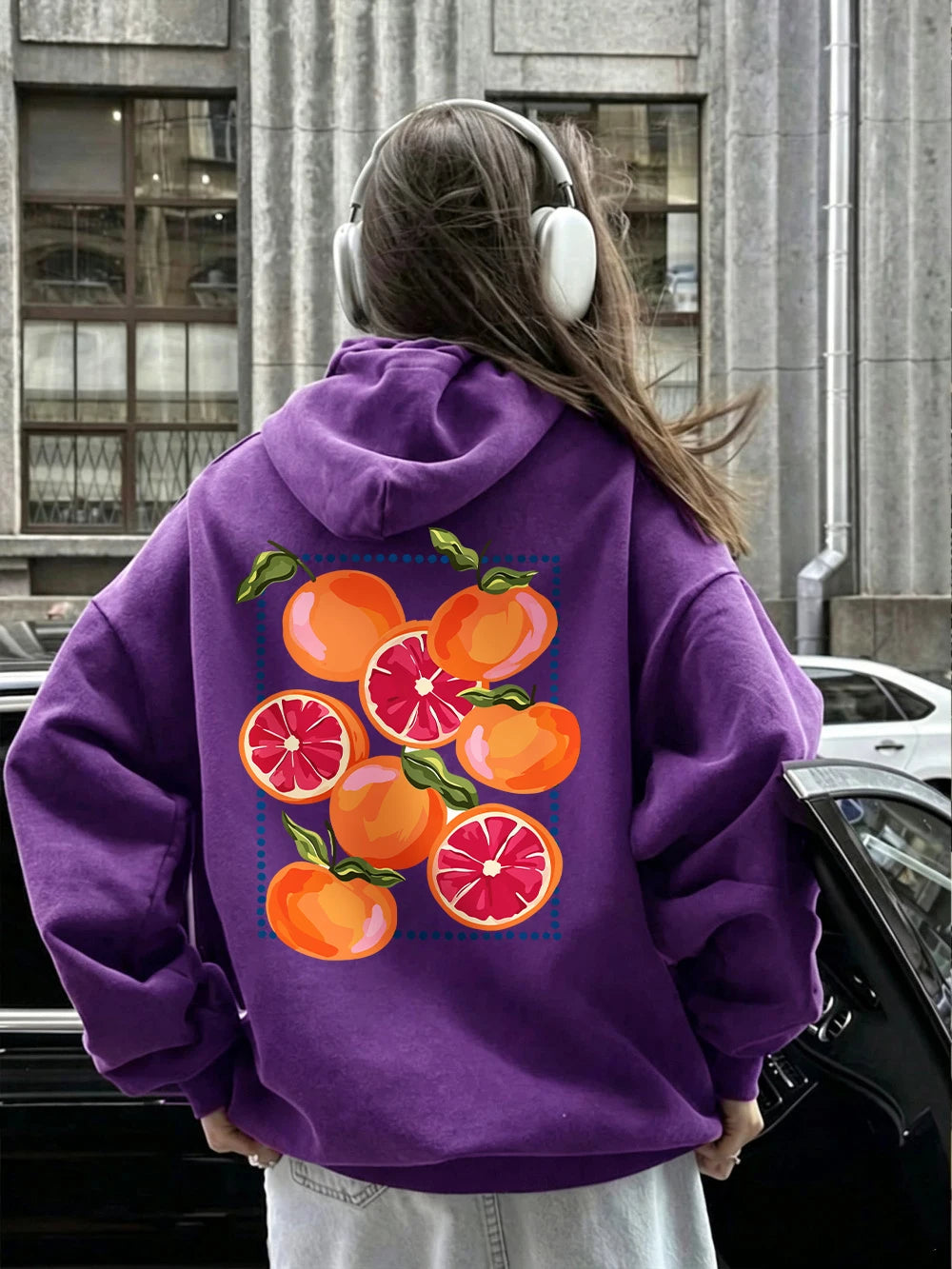 Sweat-shirt à capuche imprimé dessins animés Blood Orange pour femmes