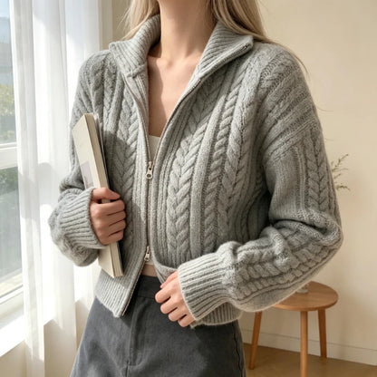 Cardigan Zippé Femme – Manches Bouffantes
