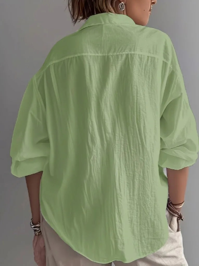 Chemise Femme – Coton-Lin, Boutons et Manches 3/4