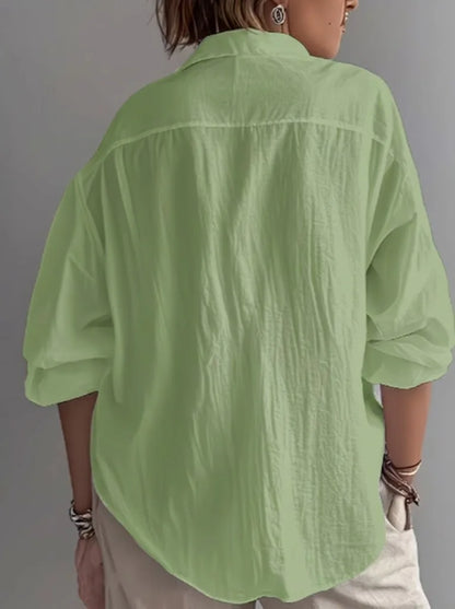 Chemise Femme – Coton-Lin, Boutons et Manches 3/4