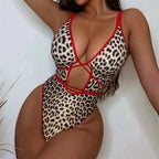 Maillot de bain une pièce léopard à décolleté plongeant en V pour femmes