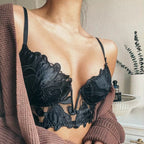 Ensemble de soutien-gorge et tongs en dentelle brodée de fleurs pour femmes