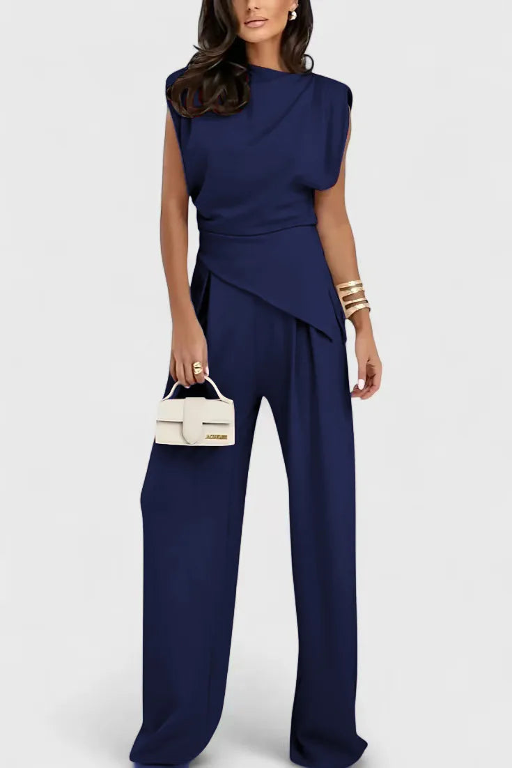 Ensemble 2 Pièces Femme – Haut Asymétrique et Pantalon Large