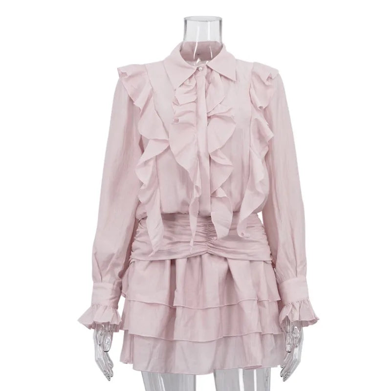 Robe mini à volants roses pour femmes