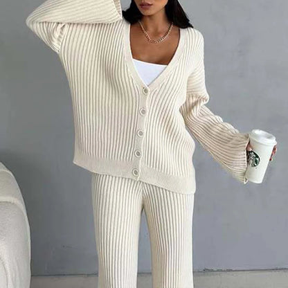 Ensemble femme décontracté en maille côtelée