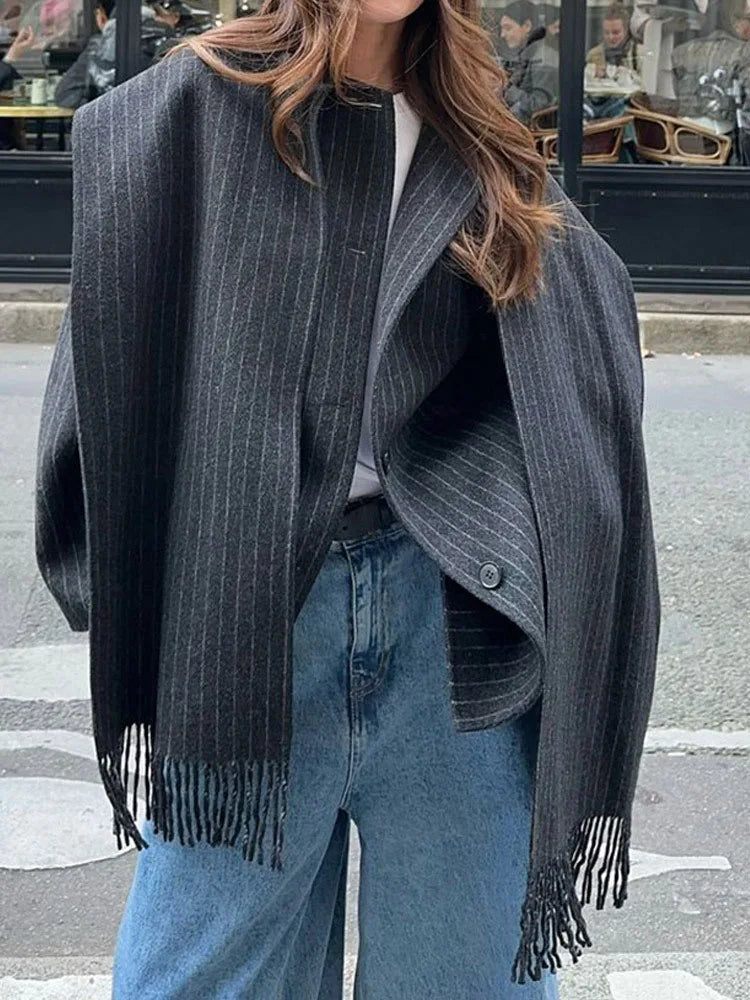 Veste avec écharpe col laine pour femmes