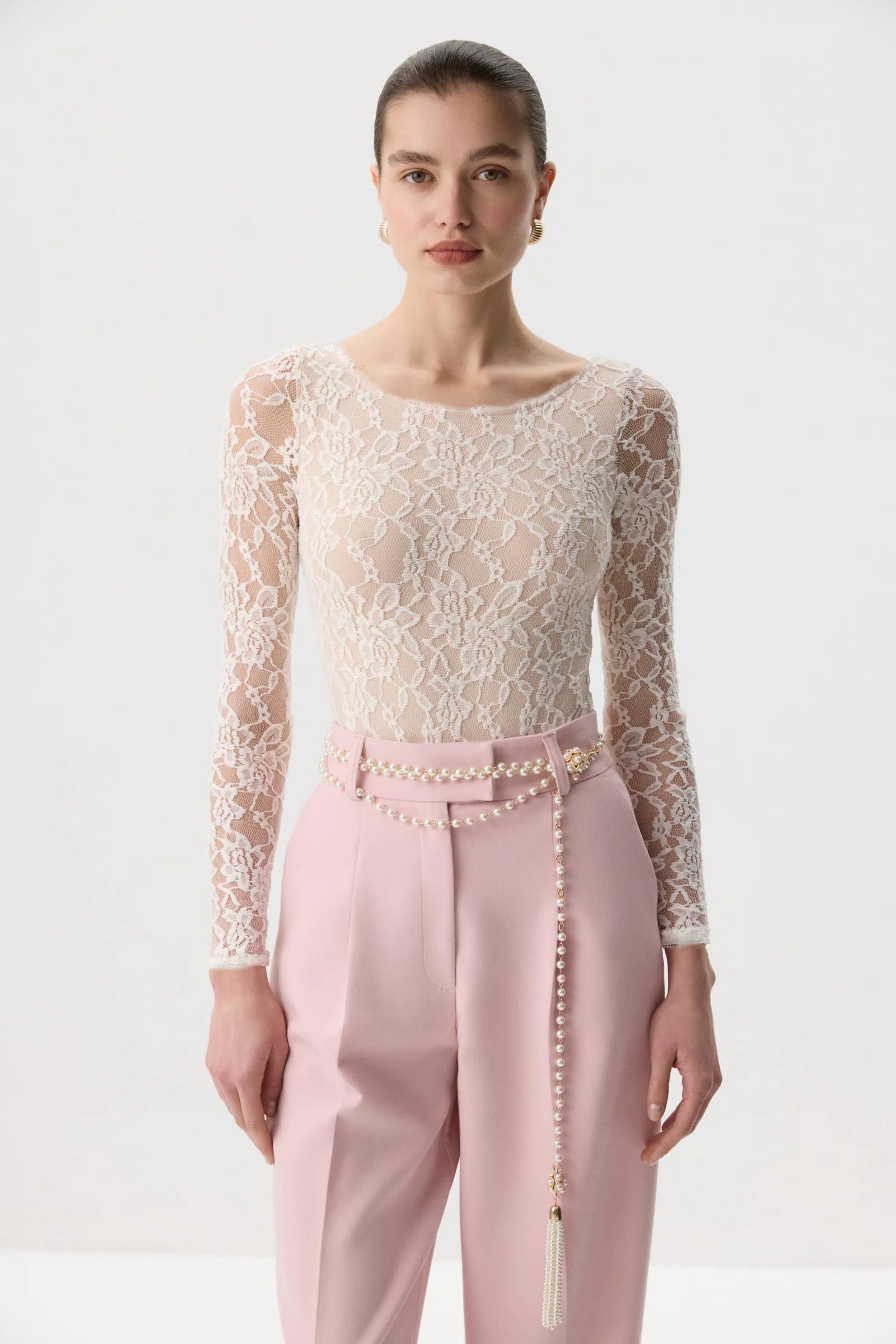 T-shirt en dentelle à manches longues pour femmes