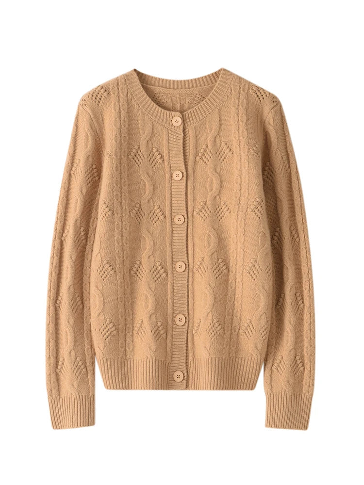Pull cardigan en cachemire de style vintage creux pour femmes