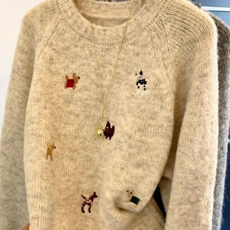 Pull à col rond brodé pour femmes