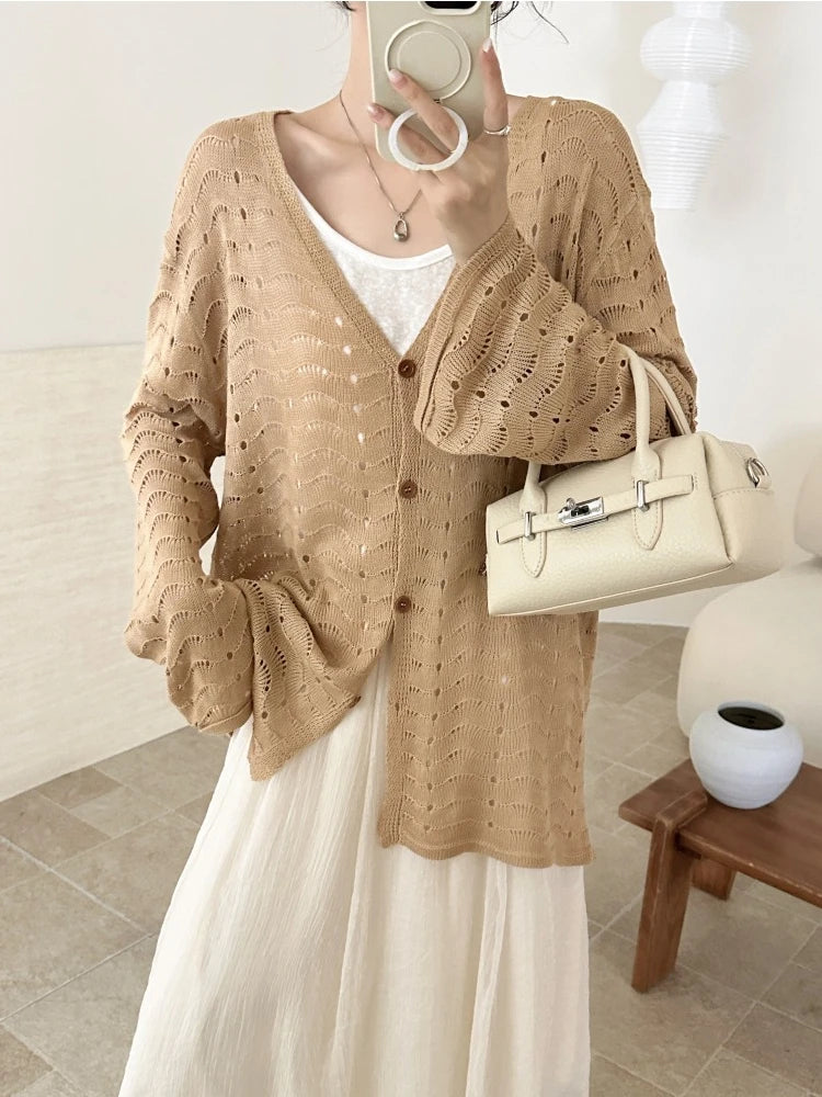 Cardigan Ajouré Femme – Crochet et Col V