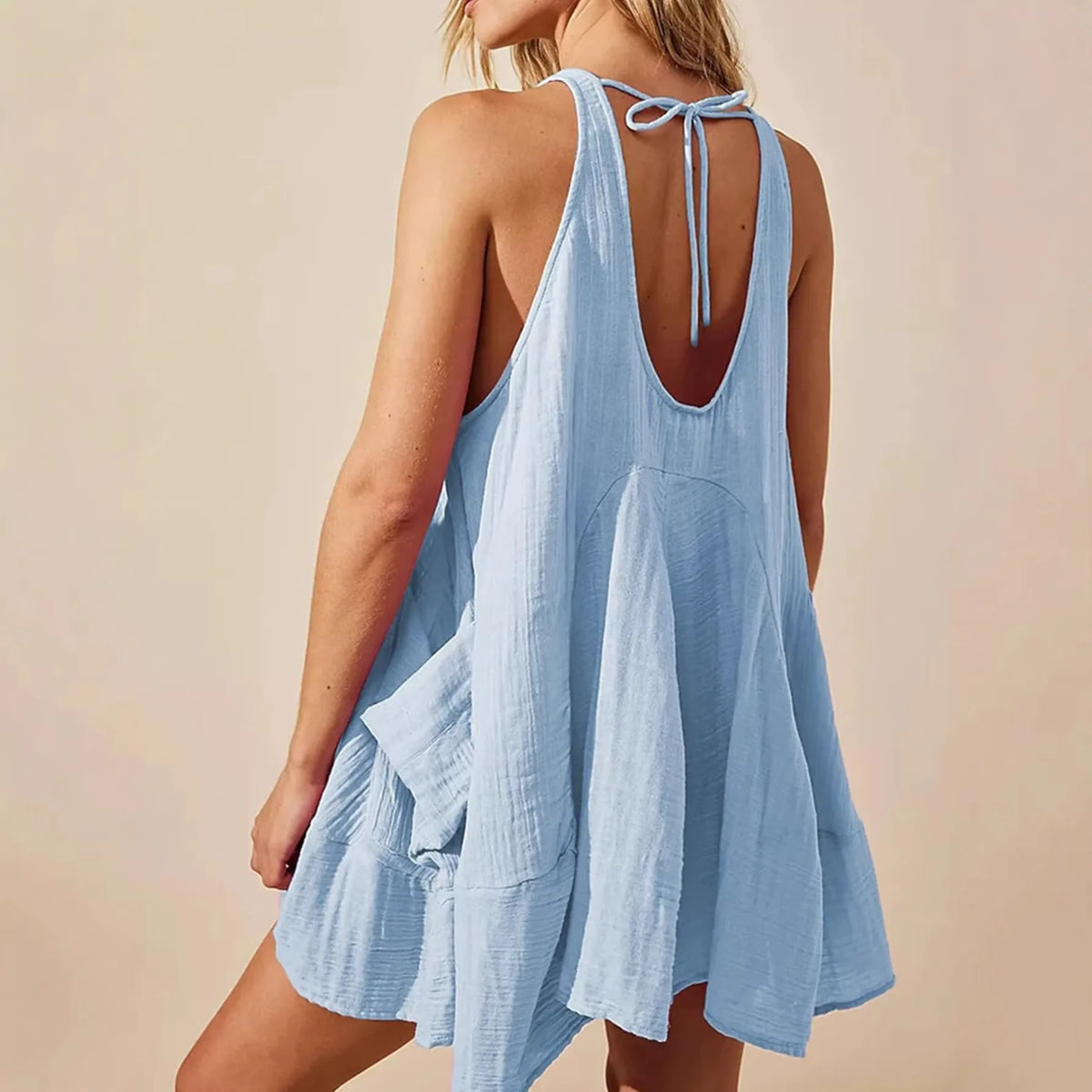 Robe Courte Ample Femme – Unie et Sans Manches