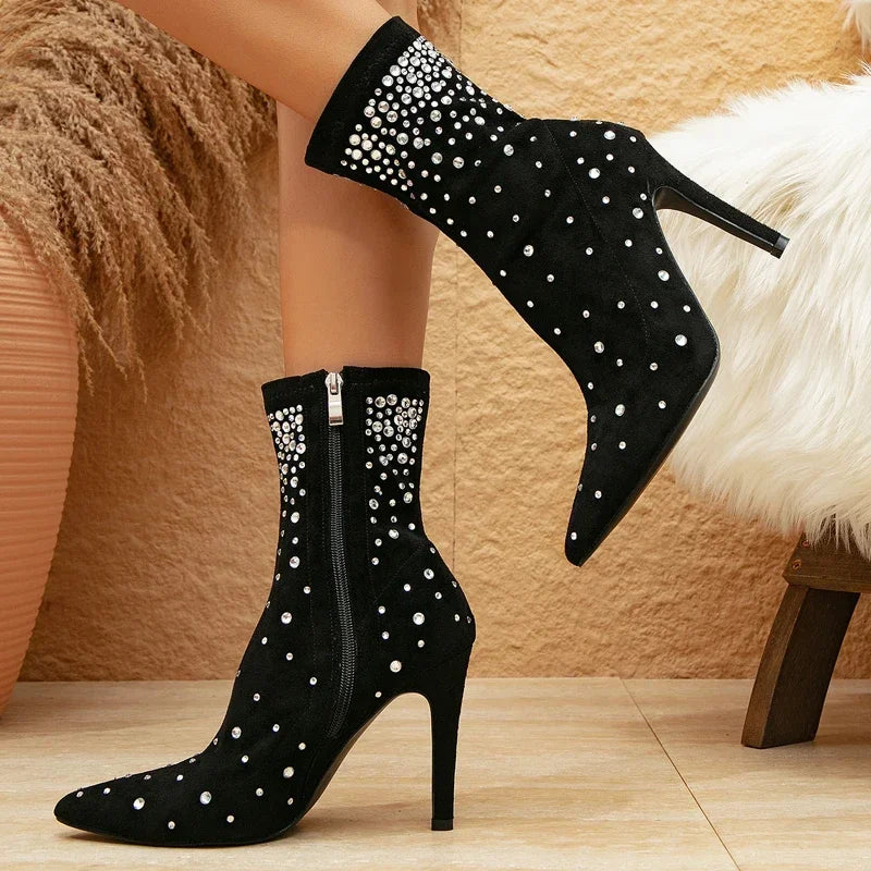 Bottines de luxe en cristal pour femmes