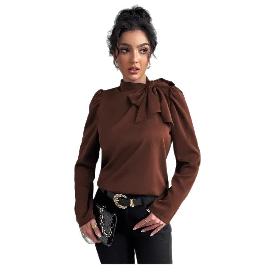 Chemise avec nœud et à manches longues pour femmes