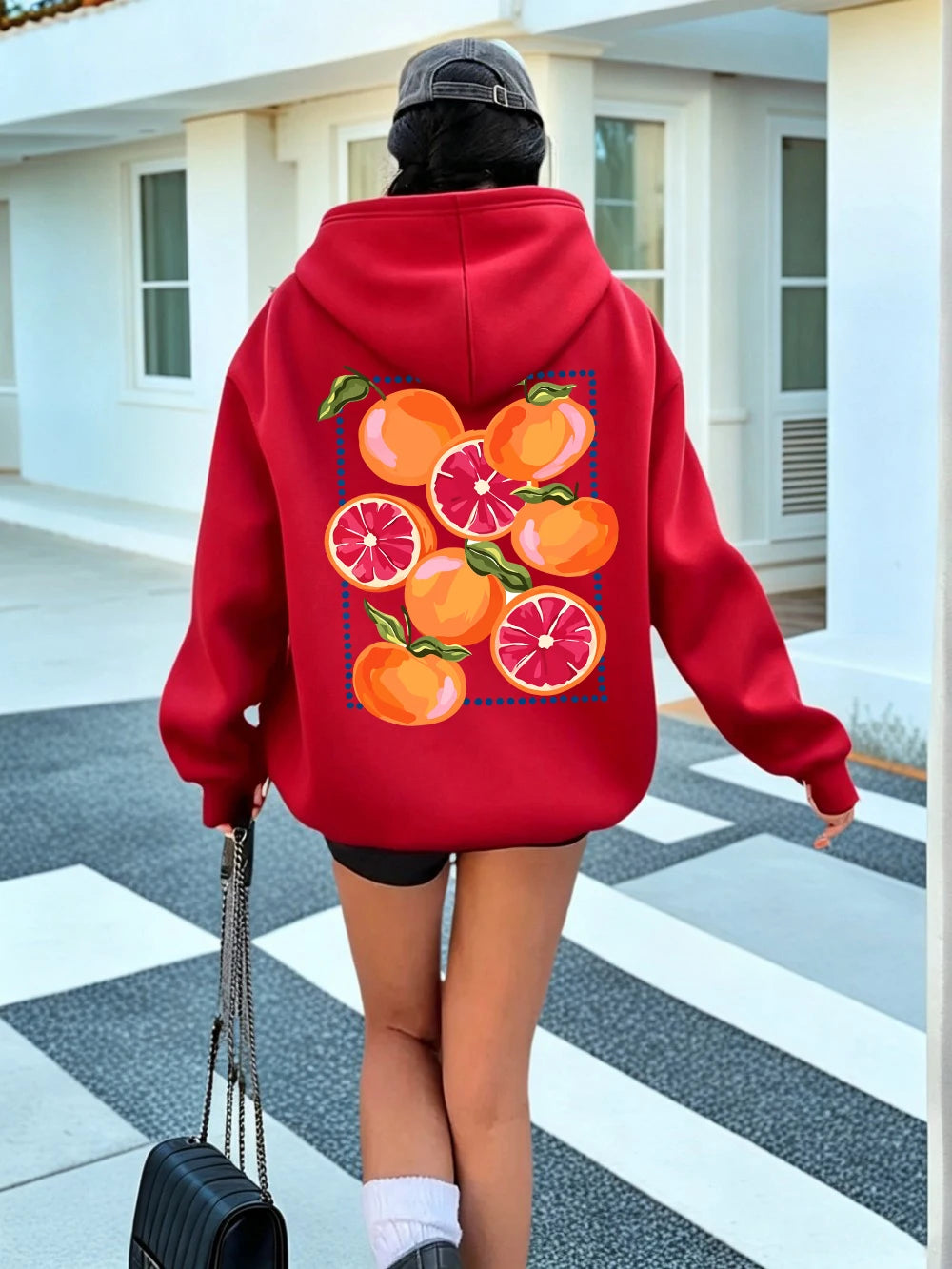 Sweat-shirt à capuche imprimé dessins animés Blood Orange pour femmes