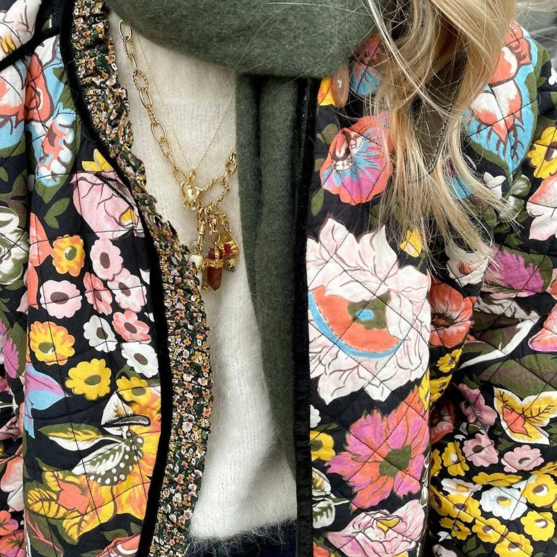 Manteau vintage en coton imprimé floral pour femmes